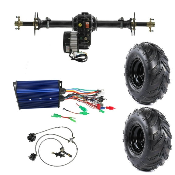 Go Kart Rear Differential Axle Kit with 48V 1000W Brushless Motor Gearbox, Controller, Brake Caliper Assembly and Wheels for ATV UTV Quad Dune Buggy 4 Wheeler Tricycle Drift Trike (34" Axle)