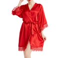 thumbnail image 3 of qolati Silk Robes for Women Short Lace Trim Satin Brides Robe 3/4 Sleeve Nightgown Comfy Sleepwear with Pockets, 3 of 3