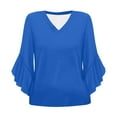 thumbnail image 5 of TODOZO 3/4 Length Sleeve Womens Tops Ruffle Sleeve Casual Flowy Tunic Tops Womens Summer Tops Blouses for Women Casual 3/4 Length Sleeve Womens Tops V Neck Tshirts Shirts with Flared Sleeve Blue L, 5 of 5