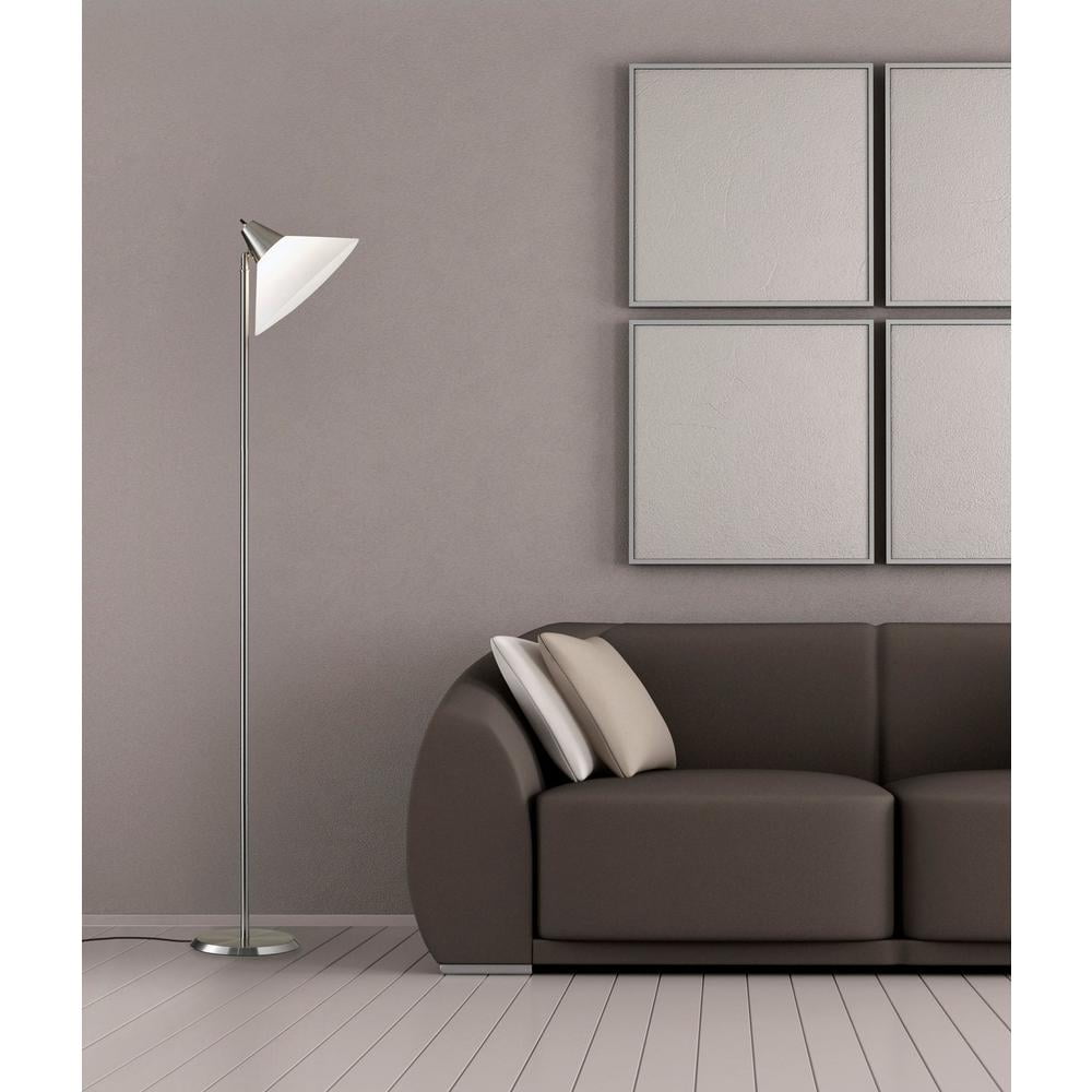 Adesso® Swivel Torchiere Floor Lamp, 71-1/2"H, White Shade/Brushed Steel Base