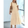 thumbnail image 4 of Womens Summer Casual Midi Maxi Dresses Light-Weight Short Sleeve V Neck Elastic Waist Boho Beach Dress Pockets  L, 4 of 6