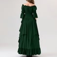 thumbnail image 6 of Women's Fashion Long Sleeve,Women's Vintage Solid Color Lace Collar 3/4 Sleeve Cos Dress Dark Green, 6 of 7
