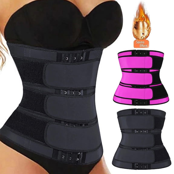 MASRIN Waist Trainer for Women 3 Straps Tummy Control Workout Corset Cincher Long Torso Trimmer Sauna Belt Sports Body Shaper Black S