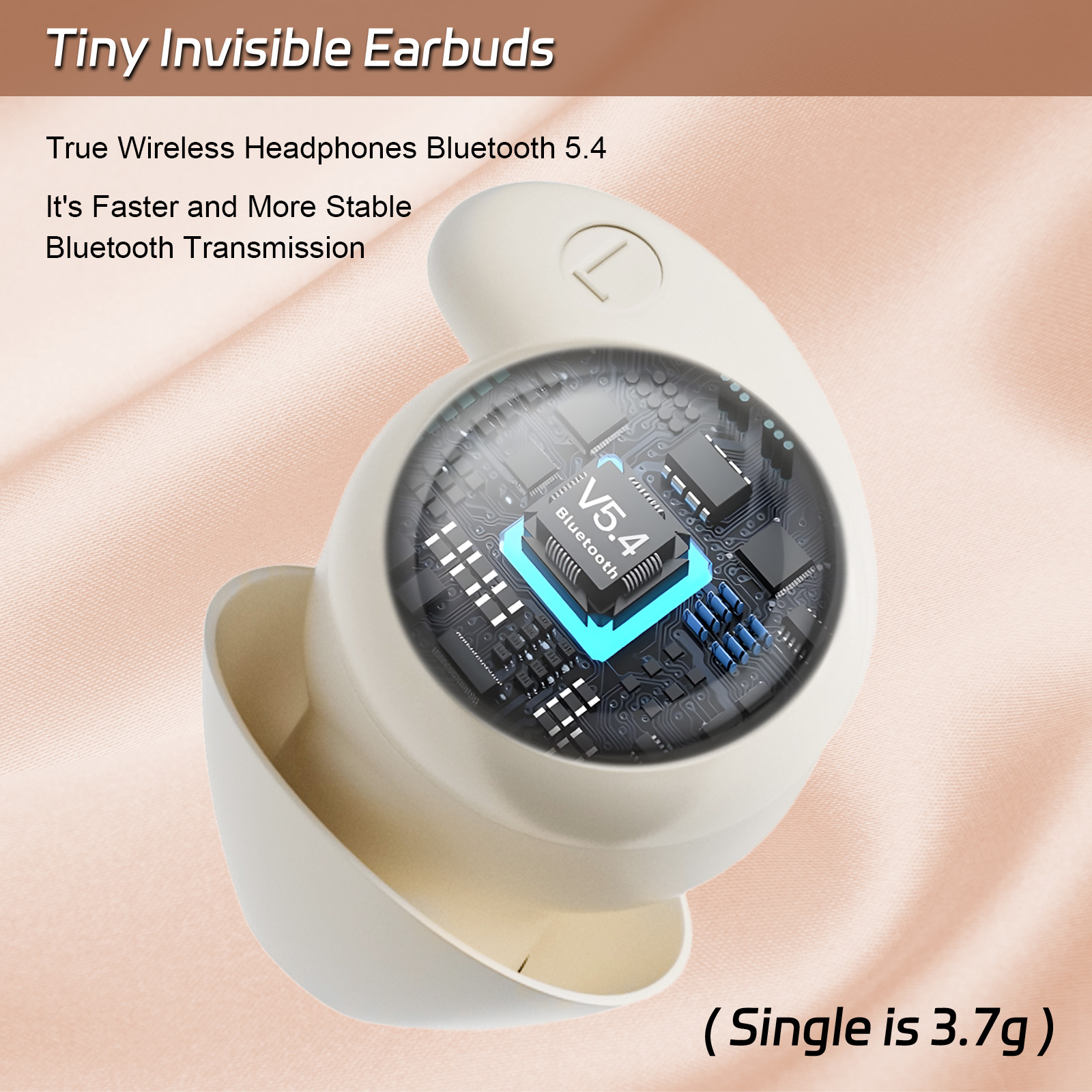 LOBKIN Sleep Headphones,Wireless Earbuds,IPX6 Waterproof Sleep Earbuds for Side Sleepers in-Ear Soft Mini Invisible Buds for Sleeping Working,Beige