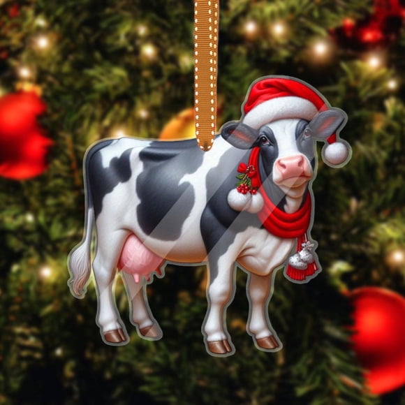 Home Decoration Personalized Christmas Cow Ornaments Cow Ornaments For Christmas Tree Cute Cow Theme Christmas Tree Hanging Decoration Acrylic Cow Shape Christmas Decorations For Holiday