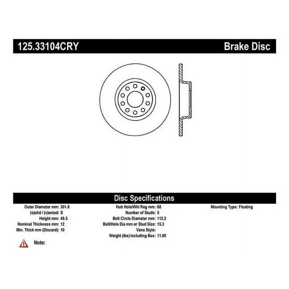 Centric Parts Disc Brake Rotor P/N:125.33104 Fits select: 2005-2011 AUDI A6