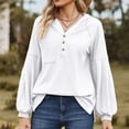 thumbnail image 5 of Lyrcatrment Womens Ribbed Hooded Tops V-Neck Loose Casual Solid Color Long Sleeve Pullover Shirt with Pocket Casual Daily Tunic Top(X-Large,White), 5 of 8