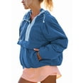 thumbnail image 1 of Veste Matelassée à Col Rond pour Femmes, Manches Longues, Coupe Ample, Demi-Glissière, à Capuche, avec Cordon de Serrage, Bleu, M, 1 of 7