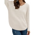 thumbnail image 3 of Hanerdun Women Knitted Sweater Female V-Neck Long Sleeve Pullover White S, 3 of 6