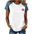 thumbnail image 3 of Sentmoon T-Shirt en Jean pour Femmes à Manches Courtes, Col Rond, Patchwork, Coupe Régulière, avec Imprimé, Extensible, Hauts pour Femmes Décontractés pour l'Été et Temps Chaud, P-2TG, 3 of 7