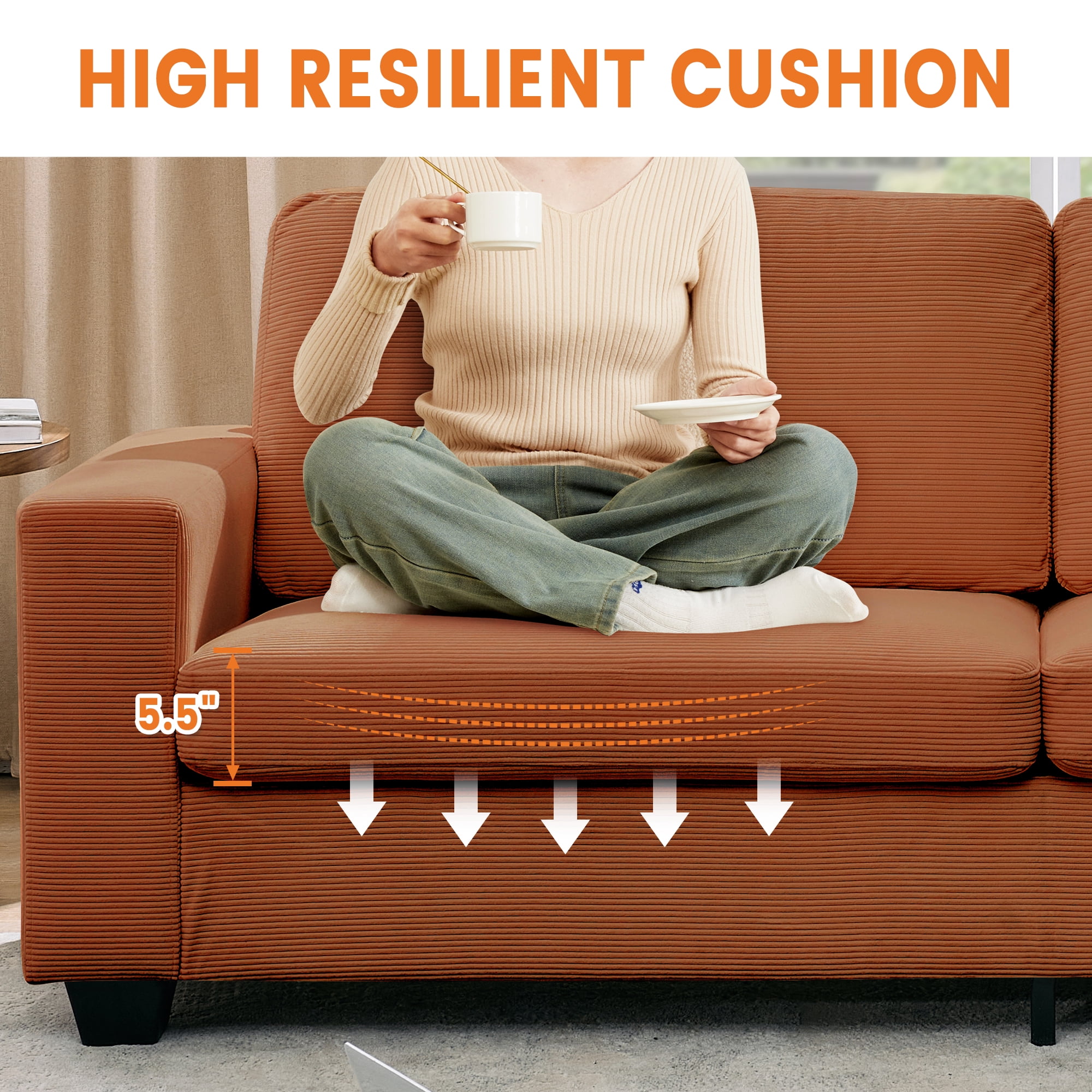 Kicctian 83" Wide 3-Seater Corduroy Couch with Deep Seat, Modern Sofa with Washable Covers and Wide Armrests, Comfortable Loveseat for Living Room, Bedroom, Office or Small Spaces,Red