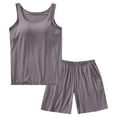 thumbnail image 1 of WZXFASHION Ensemble de Pyjama Décontracté d'Été pour Femmes avec Bretelles, Coussin de Poitrine, Haut à Manches Courtes et Shorts, Ensemble de Pyjamas pour Femmes Gris Foncé TTG, 1 of 7