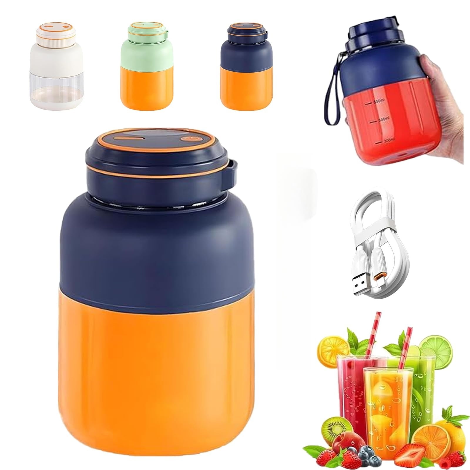 45oz Portable Wireless Juicer Cup with 38 Stainless Steel Blades & Leakproof Handle,180W USB Rechargeable Personal Blender for Fruits & Vegetables