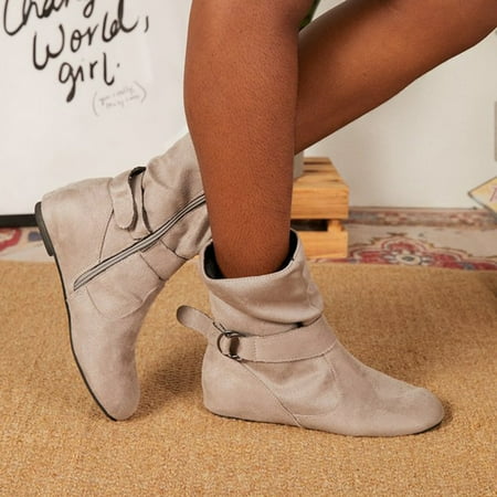 

Herrnalise Retro Women Vintage Plain Buckle Zipper Casual Inner Heightenin Low Heels Zipper Fall Winter Short Boots Round Toe Shoes Women s Shoes under $30