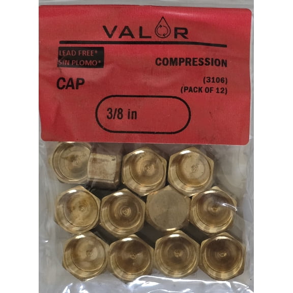 12 Pack- Valor 3106-12R Brass 3/8 in Compression Cap