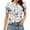 E-Light Blue#01, variant on JTZGDY Blouses for Women Dressy Casual Summer Boho Floral/Polka Dot/Tie Dye/Plaid Printed Short Sleeve Womens Crewneck Graphic Tshirt Tops with Smocked Cuffs A-Green XL