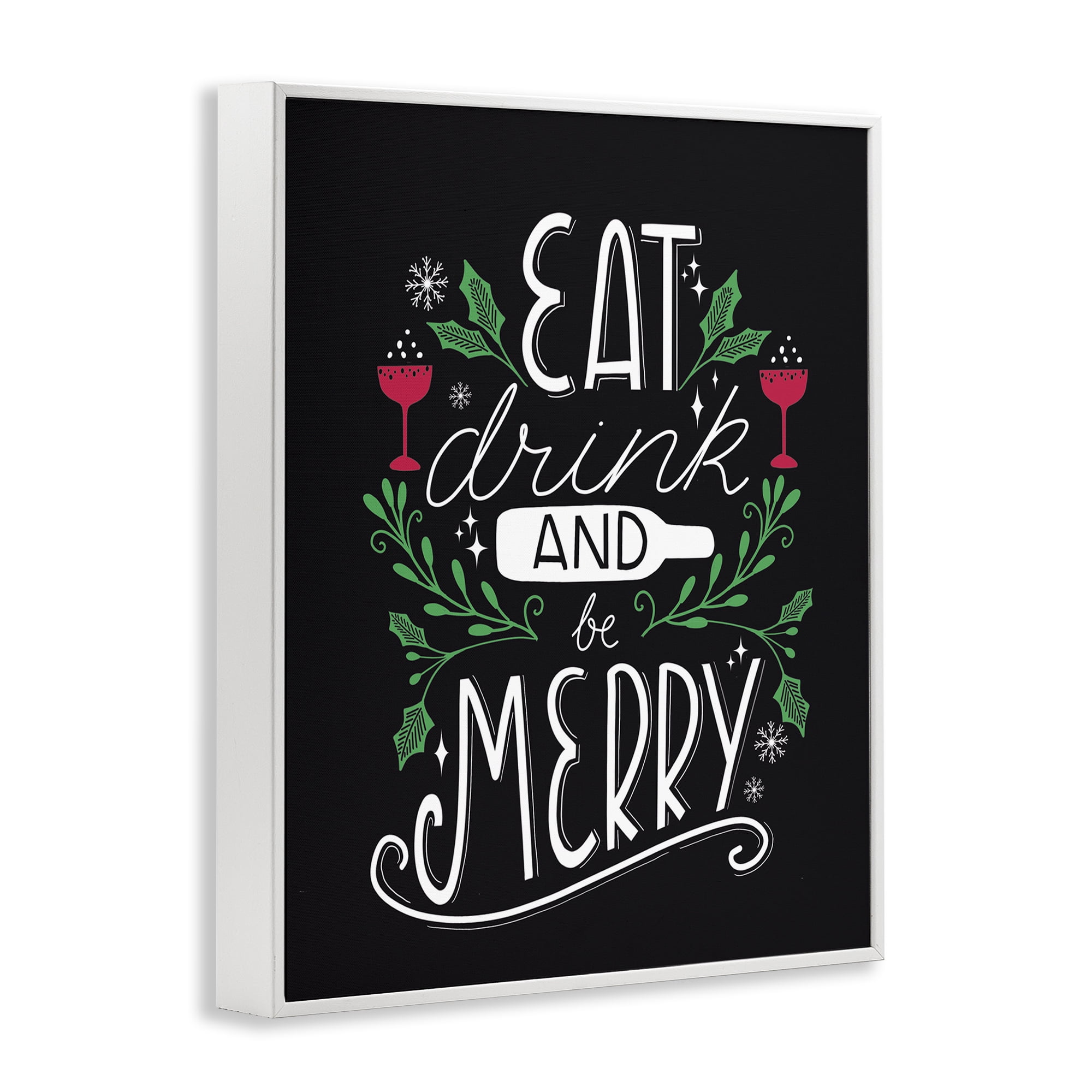 Stupell Industries Eat Drink and Merry Xmas Holiday Painting White Framed Art Prints Wall Art, 11 x 14