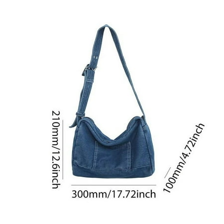 Zhengup Fashion Denim Shoulder Bag Retro Jean Crossbody Bag Trendy Messenger Pouch Korean College Tote Purse School Satchel Laptop Bolsa