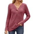 thumbnail image 1 of KIHOUT Spring Winter Womens Tops Fashion Solid Color Long Sleeve V-neck Button Slat Casual Sweater Top, 1 of 6