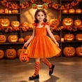 thumbnail image 2 of Otqutp 4 Piece Girls Pumpkin Set Suspender Tulle Dress with Headband Striped Socks Candy Bag Toddler Cute Halloween Clothes, 2 of 7