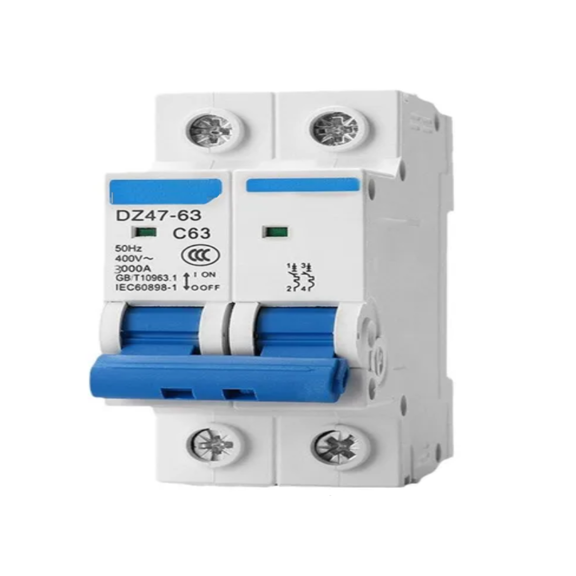 Interruptor Termomagnetico Ac Riel Din 2 Polos  10A Malubero Blanco con Azul