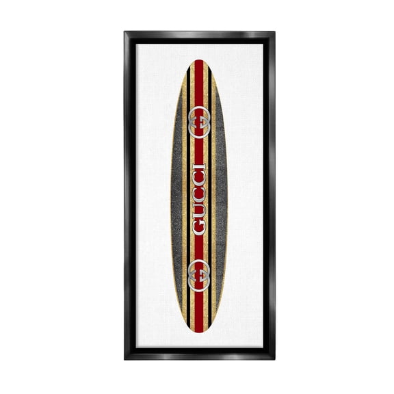 Stupell Industries Fashion Brand Surfboard Nature Painting Black Floater Framed Canvas Art Print Wall Art, 11 x 25