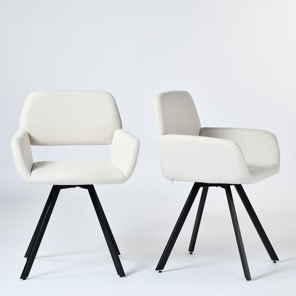 Homy Casa Swivel Dining Chair Set of 2, Fabric Modern Curved Back Home Office Desk Task Vanity Chair, Beige