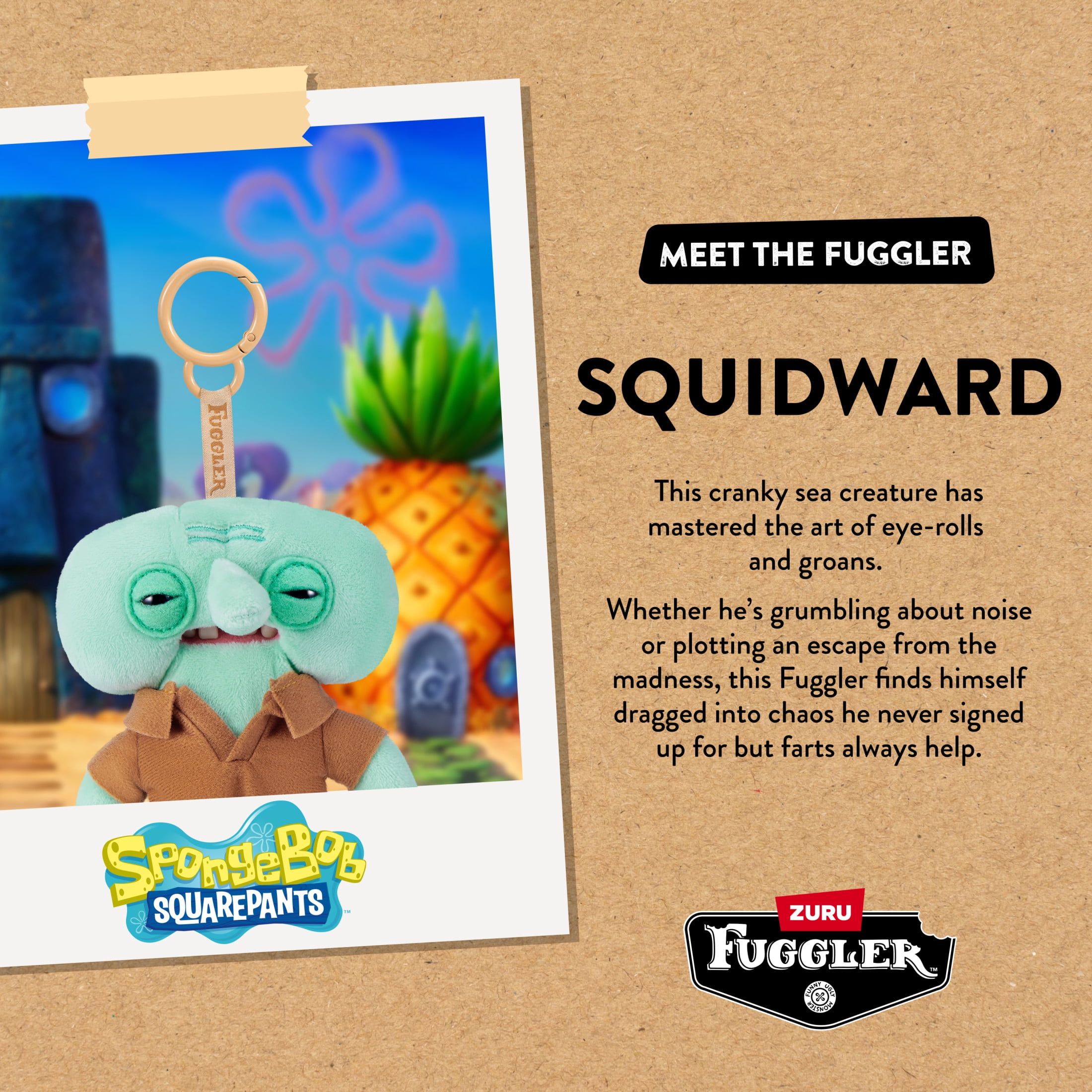 Fuggler SpongeBob Key Rings 5 inch (Squidward), Funny Ugly Monster Plush Keychain by ZURU
