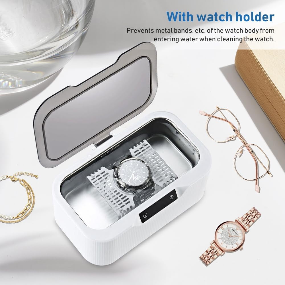 QD-Gotrays Ultrasonic Cleaner 500ml Jewellry Cleaner Silver Cleaner with Watch Stand for Jewelry Necklace Ring Eyeglasses Watch Denture, 47KHz Ultrasound Cleaner Machine Professional Sonic Cleaner