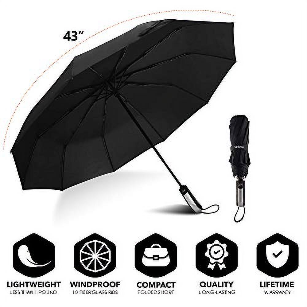 Vedouci Folding Umbrella 10 Ribs Compact Travel Umbrella with Teflon Coating, Automatic Umbrellas Anti UV Coating Folding Umbrellas,Black - image 2 of 5