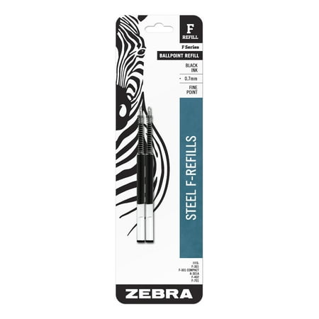 Zebra F-Series Ballpoint Stainless Steel Pen Refill, Fine Point, 0.7mm, Black Ink,