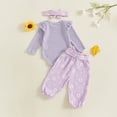 thumbnail image 4 of BLVB Newborn Baby Girl Clothes Infant Girl Cute Outfits Long Sleeve Ruffle Romper Floral Pants and Headband Set 0-24 Months, 4 of 6