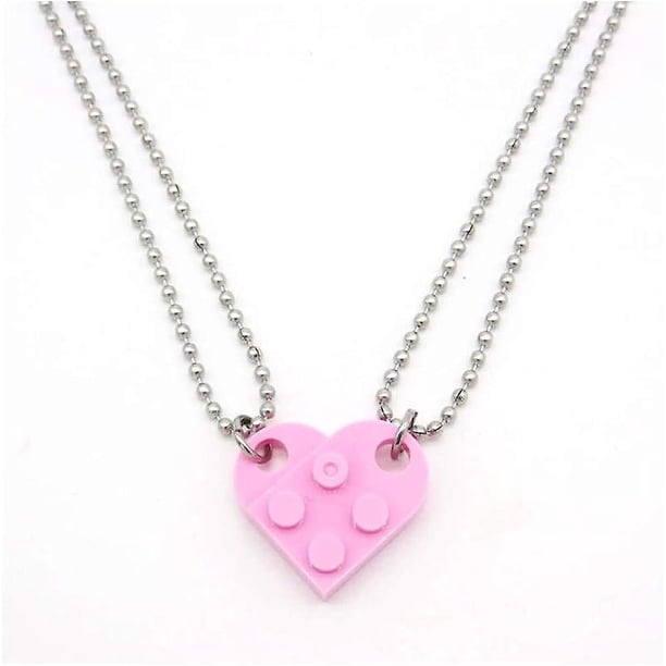 Collares con colgante de ladrillo de rompecabezas de Lego de 2 piezas, collar combinado con forma de corazón de amor para mujeres, hombres, parejas, amantes, mejores amigos, re