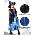 thumbnail image 2 of Girls Witch Halloween Costume, Spiderweb Dress with Hat 3-10Years, 2 of 5