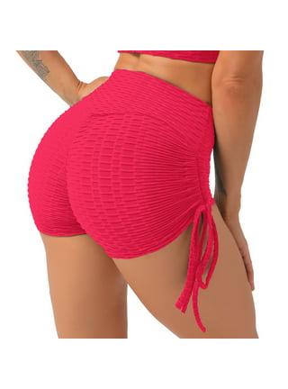 YYDGH Sports Booty Shorts for Women Side Drawstring High Waisted Yoga  Shorts Bubble Textured Scrunch Butt Lifting Hot Short Red XL
