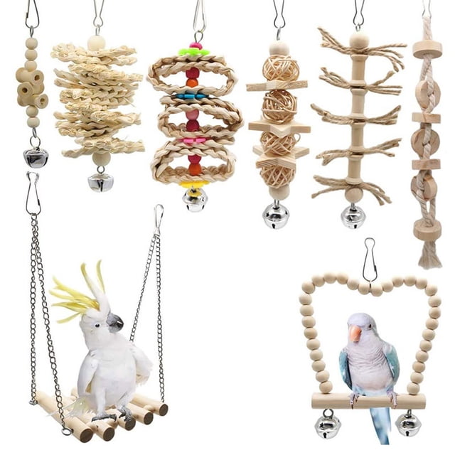 Juguete De Madera Para Pájaros De 8 Uds., Columpio De Periquito Natural, Juguete Práctico Para Masticar Loros, Jaula Para Pájaros, Juguete Colgante Para Periquito, Paloma, Pájaro Pequeño matsuzay PT000905-00