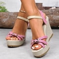 thumbnail image 2 of Rokment Platform Wedge Dressy Sandals for Women Ladies 2026 Fashion Casual Metallic Buckles Ankle Strap Height Increasing Chunky Heeled Dress Beach Summer Shoes Bride Wedding Boho Pink Size 7, 2 of 6