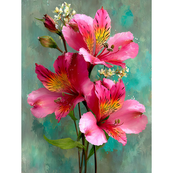 Elegant Pink Lily Flowers Canvas Print, Modern Floral Painting, Home Room Wall Art