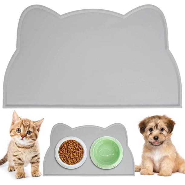 Alfombrilla de silicona antideslizante e impermeable para comederos de gatos y perros, con bordes elevados.