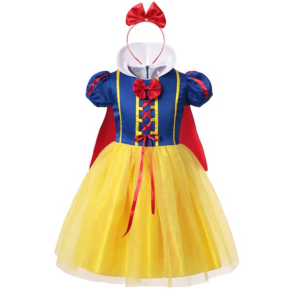 Vogueon Girls Snow White Fancy Dress Up Kids Turtleneck Short Sleeve Bowknot Party Princess Costume Children Halloween Outfit zhangyuxiang LED