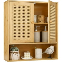 Bamboo Cabinet Wall Mount, Rattan Medicine Cabinet with Shelves and Doors, Wall Cabinet Above Toilet, Storage Organizer for Laundry Room, Kitchen, Living Room
