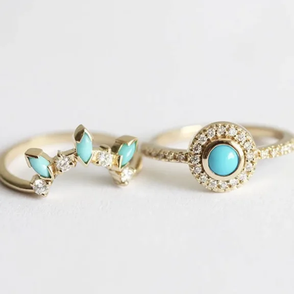 New Retro Turquoise Ring Antique French Women's Pair Ring