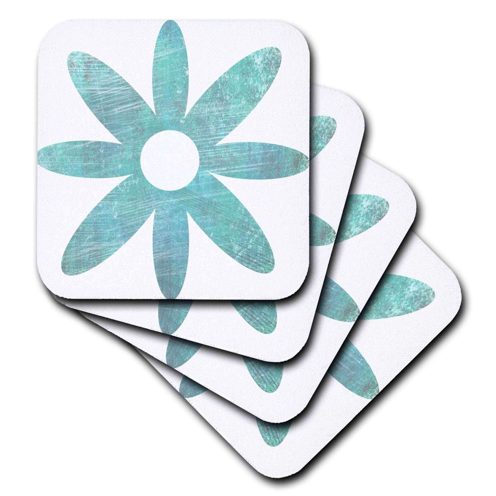 Teal Blue Grunge Flower Floral Art set of 8 Coasters Soft cst51413