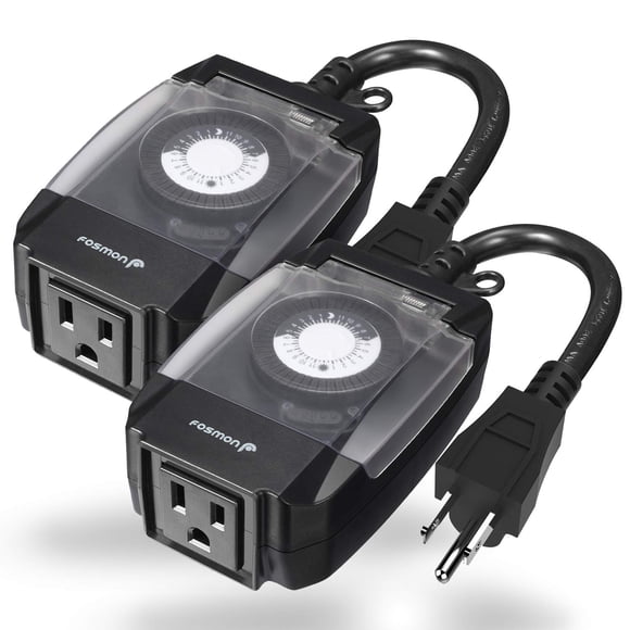 Fosmon C-10707US Outdoor 15A 24-Hour Mechanical Light Timer, 3-Prong ETL Listed Water Resistance and Heavy Duty Grounded Outlet with 7inch