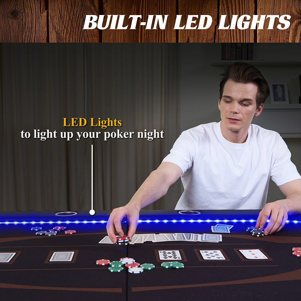 Barrington 10-Player Poker Table with In-laid LED Lights, Brown and Black - image 4 of 8