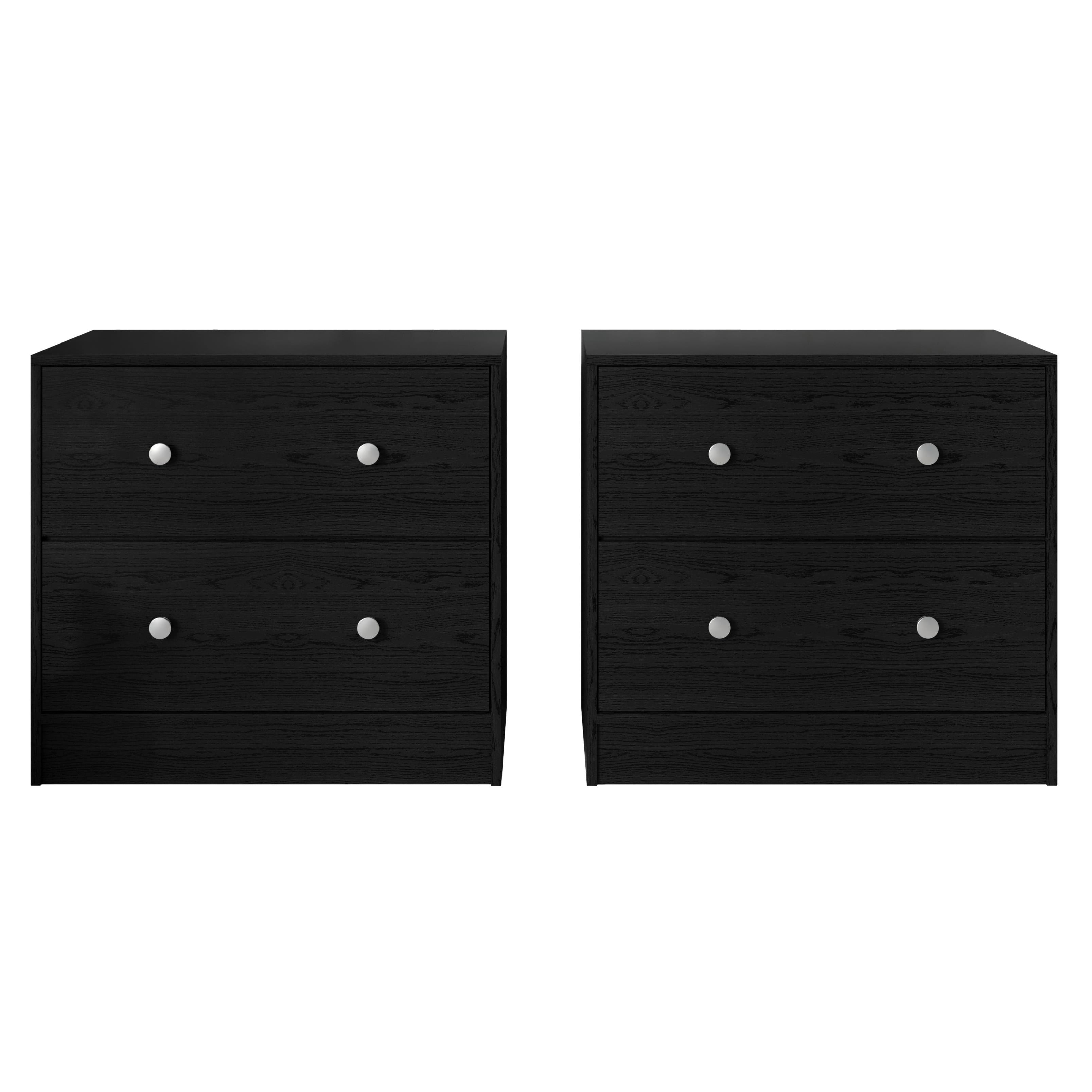 Home Design Trenton 2-Drawer Nightstand, Set of 2, Modern Side Tables for Bedroom, Black