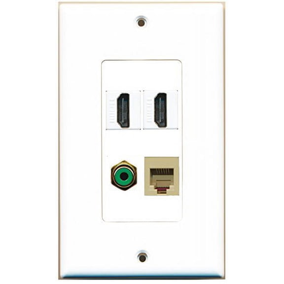 RiteAV - 2 Port HDMI 1 Port RCA Green 1 Port Phone RJ11 RJ12 Beige Wall Plate Decorative