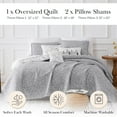 thumbnail image 2 of Southshore Fine LinensOversized 5-Piece Twin / Twin XL Quilt Bedding Set with two matching shams and three decorative throw pillows, oversized bedspread Botanical Leaves Grey, 2 of 8
