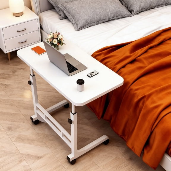 Adjustable Height Mobile Standing Desk with Wheels, Small Rolling Computer Desk for Home Office, White