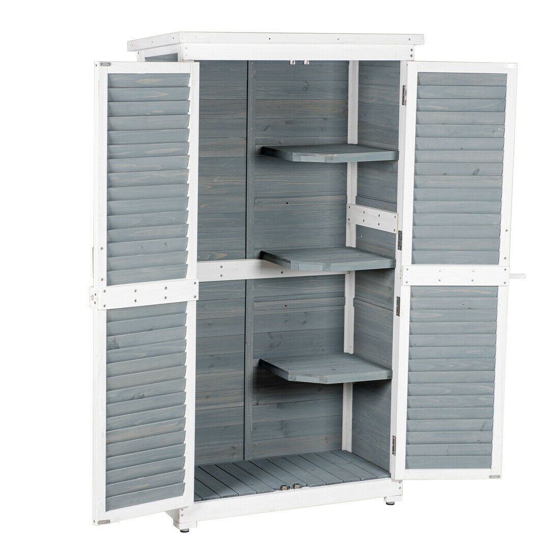 Outdoor Garden Wooden Storage, Outdoor Storage Cabinet With Shelves Waterproof